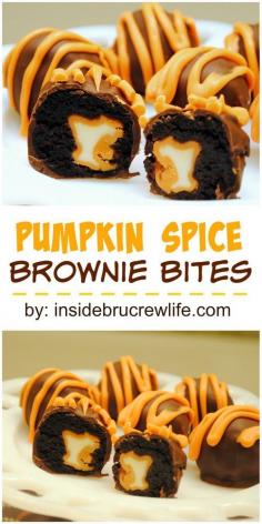 
                    
                        Pumpkin spice kisses wrapped in a brownie and dipped in chocolate for a fun and creative truffle.
                    
                