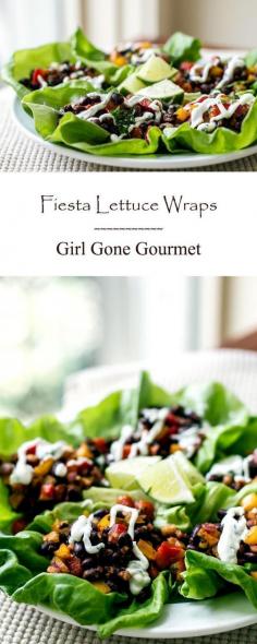 Bright and flavorful lettuce wraps filled with black beans, bell peppers, red onion and plenty of spice! | https://girlgonegourmet.com  #maincourse #dinner #recipe #meal #recipes