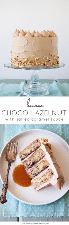 Banana Chocolate Hazelnut Cake Recipe with Salted Caramel Sauce.