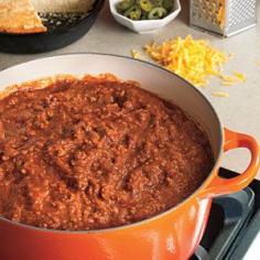 Chili from Southern Living. I think I found my new Chili recipe! I did everything in my cast iron skillet then transferred it to a crock pot on low for about 8 hours. Dallas loved it too. We like our chili hot so I'll probably add a jalapeno next time :)