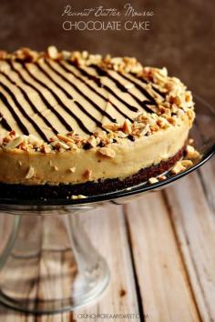 Peanut Butter Mousse Chocolate Cake #dessert @crunchycreamysw #RecipeSerendipity #recipe #food #cooking