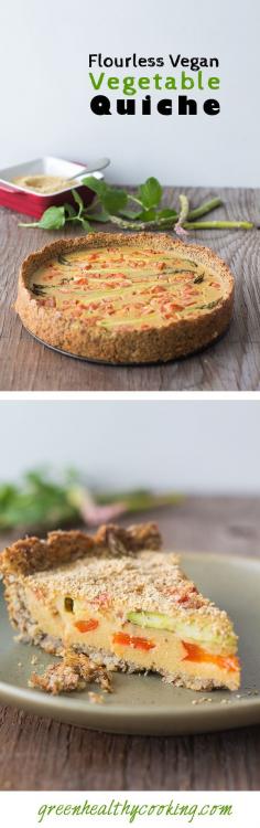 A recipe for a highly nutritious and delicious Flourless Vegan Vegetable Quiche that is naturally gluten-free, egg-free, dairy-free and soy-free. Omit the red pepper and tomato for AI.