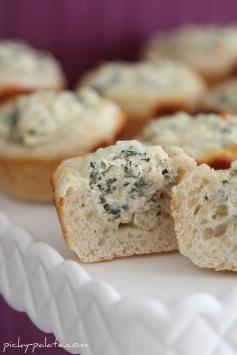 Baked spinach dip mini bread bowls --- great party food