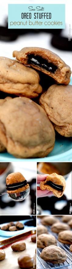 The BEST PB cookie ever! Soft and chewy peanut butter cookies, with soft, melty Oreos inside balanced by savory sea salt AND as easy as wrapping an Oreo in a PB cookie but tastes like you spent hours! Such a fun cookie to bring to friends and parties!