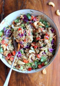 Crunchy Cashew Thai Quinoa Salad with Ginger Peanut Dressing {vegan & gluten-free} | Ambitious Kitchen | #vegan #gf #rsf #dairyfree #eggfree