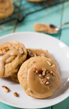 Caramel Frosted Brown Sugar Cookies with Pecans | Spicy Southern Kitchen