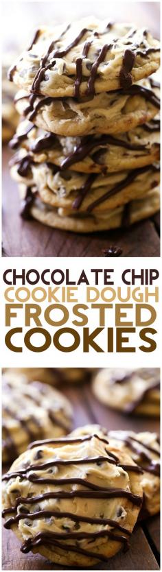 
                    
                        Chocolate Chip Cookie Dough Frosted Cookies... these are a chocolate chip cookie lover's dream come true! The cookie and a cookie dough frosting- its like the best of both worlds!
                    
                