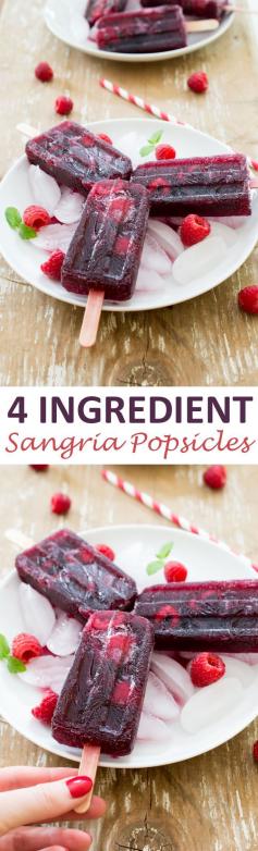 
                    
                        4 Ingredient Raspberry Sangria Popsicles. So easy to make and super refreshing. Perfect for a hot summer day! | chefsavvy.com #recipe #popsicle #sangria #dessert
                    
                