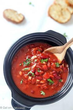 
                    
                        Slow Cooker Vegetarian Chipotle Chili Recipe - So flavorful and comforting you won't even miss the meat! We love our slow cooker recipes and meals!
                    
                