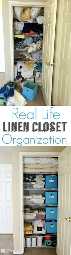 Organized Linen Closet for Real Life. See more on TodaysCreativeLife.com