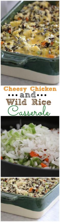 Cheesy Chicken and Wild Rice Casserole. Great freezer meal to package up for friends in need of dinner! #chicken #dinner