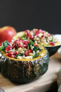 Whole Grain Medley Stuffed Squash with Miso Dressing