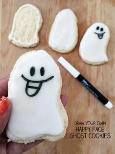 
                    
                        Happy Faced Ghost Cookies are the perfect kid friendly Halloween option! This step by step tutorial will teach you how to make them.
                    
                