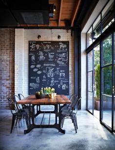 Quick. I need to live in a #warehouse #loft with #brick #walls and a large #chalkboard. Oh of course, add #cafe style #dining area.