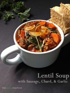 Lentil Soup with Sausage, Chard, & Garlic is the perfect way to warm up these chilly nights!