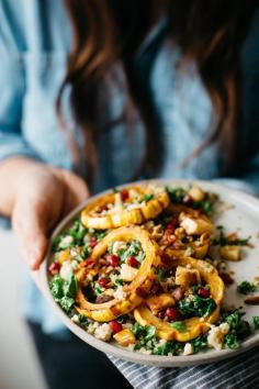 Warm squash, parsnip + kale salad w/ pomegranate dressing | dolly and oatmeal