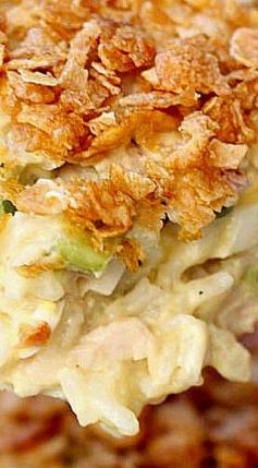 Classic Chicken Casserole - Creamy Chicken and Rice with a Crunchy Corn Flake Topping