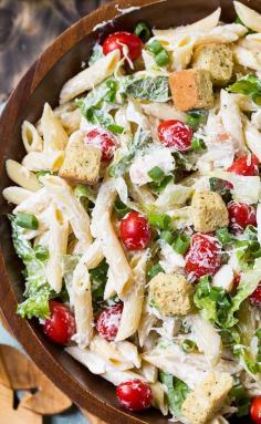 Chicken Caesar Pasta Salad with an easy and creamy homemade Caesar dressing || Spicy Southern Kitchen