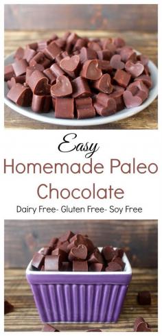 
                    
                        Easy Homemade Paleo Chocolate- 4 ingredients and only a few minutes to make this delicious chocolate
                    
                