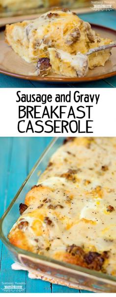 Sausage, Gravy and Biscuit Breakfast Casserole recipe. This breakfast dish is perfect to double for large groups and can be assembled the night before for practically no morning prep.