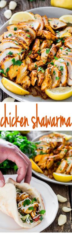 Learn how to make this super Easy Oven Roasted Chicken Shawarma, plus an out of this world garlic sauce and prepare your own chicken shawarma wraps. Beats takeout or fast food!