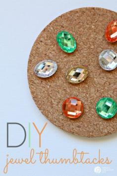 
                    
                        DIY Jewel Thumbtacks | This easy, quick and beautiful craft brings more personality to your bulletin board! Transform a boring and drab thumbtack into an attention getting push pin. See more on TodaysCreativeLif...
                    
                