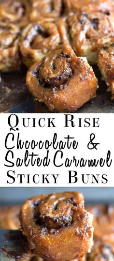 Quick Rise Chocolate & Salted Caramel Sticky Buns -- makes a great brunch starter, or an afternoon treat! | Erren's Kitchen