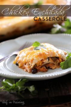 
                    
                        Chicken Enchilada Casserole on chef-in-training.com  ...The great flavor of chicken enchiladas, with only a fraction of the work! #dinner #recipe
                    
                