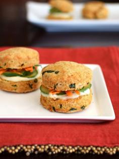 
                        
                            Thai Biscuit Mini Sandwiches with Quick Pickled Vegetables and Garlic Aioli - the delicious biscuits are infused with basil, red curry, and more! Naturally dairy-free and vegan recipe.
                        
                    