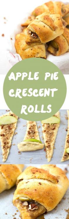 Apple Pie Crescent Roll Recipe - Layered with brown sugar, pecans, apple slices, and apple pie spice! This filling is better and quicker than any apple pie filling! Add these to your crescent roll recipes stash! Pinning!