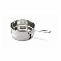 The All-Clad stainless double boiler insert is conveniently designed to fit in your 3 or 4 quart All-Clad sauce pan. By placing it over gently simmering water, you'll gain optimal temperature control of delicate ingredients, such as egg and cream mixtures for creme brulee. The 18/10 stainless steel surface heats quickly and evenly so you achieve desired consistency and results. Confidently melt chocolate or prepare a restaurant-quality zabaglione. The cooking surface doesn't react with foods, so your food retains its natural flavors.