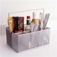 This gorgeous kitchen supply holder has a large compartment for holding multiple condiments and three smaller slots for utensils or napkins. Keep your favorite sauces spreads and seasonings organized and easily accessible. The caddy's clever design inspired by diners and restaurant's can also accommodate standard size napkins making it a fun and versatile tabletop accessory. The condiment holder also has a helpful handle so you have no problem transporting it from the kitchen counter to the Dinette table and it also makes it great for both indoor and outdoor entertaining. Made of sturdy steel. Features Condiment Caddy has 1 large and 3 small compartments Great way to keep your cooking supplies neatly organized Convenient handle for easy mobility Organize and store multiple condiment bottles on table or countertop Holds standard size napkins Perfect for indoor and outdoor entertaining Sturdy steel construction Item Weight - 0. 32 lbs.