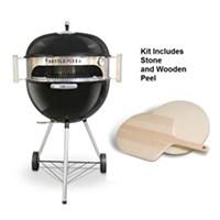 Transform kettle grill into a pizza oven Durable 20-gauge, 304-grade stainless steel Works with charcoal and wood-burning grills Includes stone and wooden peel Dimensions: 22.5 diam. inches. Who says only kids can have pizza parties? With the KettlePizza Deluxe Kit for 18.5 and 22.5 in. Kettle Grills a few balls of fresh dough gourmet toppings and a few bottles of wine a pizza party is a grown-up affair. Crafted with durable 20-gauge 304-grade stainless steel this kit's round sleeve fits on top of your kettle grill to create a charcoal- or wood-burning pizza grill. Simply prep your pizza and slide it in through the built-in entry window - heat levels remain stable inside because you don't have to remove the grill lid to access what's cooking. Also in the kit are two wood handles a high-temperature thermometer one 14-inch aluminum pizza pan a cordierite pizza stone a wooden pizza peel and hardware. Includes a 90-day manufacturer's warranty. About KettlePizzaKettlePizza started in 2010 by someone just like you - someone who wanted delicious pizza from the grill without going to an overwrought restaurant or shelling out thousands for a built-in outdoor oven. Al and George started prototyping on their Weber kettle in the backyard eventually perfecting the go-anywhere pizza oven. Plenty of people noticed and today KettlePizza serves customers all over the world out of a large Massachusetts facility where they still make everything by hand with American components. The unique design keeps heat in and creates the invaluable convection that's needed for a perfectly cooked pizza and it uses the grill you already have. Innovation is delicious.