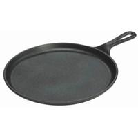 This cast iron griddle is perfect for flipping pancakes, frying bacon and eggs, searing steaks and more. Whether youâ re cooking breakfast over an open fire or flash-searing tuna for salad niÃ oise, youâ ll love the way this does-it-all griddle performs. For over 100 years, Lodge has produced high-quality cast iron cookware that can be found everywhere from campsites to high-end restaurants. Lodge cast iron cookware is pre-seasoned at the foundry and is ready to cook right out of the box. Web only. FEATURESPre-seasoned and ready to use, Lodge cast iron is easy to care for and will last a lifetime Cast iron boasts superior heat retention and withstands high temperaturesâ great for stovetop searing or oven roasting Shallow sides are great for flipping and turning For over 100 years, Lodgeâ s US foundries have produced high-quality cast iron cookware that can be found everywhere from campsites to high-end restaurants Manufacturer: LodgeMaterial: Cast iron Care: Hand wash only. To prevent corrosion, dry immediately after washing and rub with a light coat of vegetable oil after every use. Cared for properly, cast iron cookware will become increasingly nonstick over time Use: Oven safe to 500Â&deg;FDimensions: 10.5" diameter cooking area; 15" x 10.5" x 0.75" (exterior)Weight: 4.5 lb. Warranty: Lifetime warranty Made in USA?