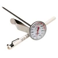 Turn out perfect fudge pralines and caramel with this InstaRead candy thermometer by CDN. Made of premium grade stainless steel the 7-inch-long slender probe is also useful for testing the temperature of roasts and deep-frying oil. An oversized stainless-steel clip attaches the thermometer firmly to the side of a fry vat or candy pan and the large 1-3/4-inch dial is easy to read. Highlighted sections of the dial show the best temperatures for different candy stages specifically thread soft ball firm ball hard ball soft crack hard crack and caramel. With a range of 100 to 400 degrees Fahrenheit the finely calibrated thermometer is accurate to within 2 degrees and can even be recalibrated for continued accuracy. While the thermometer may be used on meats cooked in a conventional oven microwave grill rotisserie and smoker it should be removed from the meat as soon as the temperature is registered since the lens is not oven-proof. The protective sheath which features a pocket clip and loop to conveniently hold the probe lists various types of meats along with the USDA recommended internal temperature for each. A five-year warranty covers the thermometer against defects Long stainless-steel clip attaches to deep frying vat or candy pan 7-inch candy thermometer reads temperature instantly and precisely Large 1-3/4-inch dial ranges from 100 to 400 degrees Fahrenheit Indicators show best temperatures for soft ball candy caramelizing and more Useful also for roasting or deep frying meat and poultry