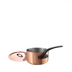 This 1.9-qt. Mauviel Sauce Pan is perfect for small-scale cooking tasks: cooking rice, heating milk and chocolate, or warming leftover soup. It's also great for melting butter or reducing sauces. It's crafted from copper and has a stainless steel interior that won't interact with foods and makes for easy cleaning. Copper is a terrific choice for cookware because it is twice more conductive than aluminum and ten times more conductive than stainless steel. No wonder copper is the most preferred material of cookware by popular chefs and avid home cooks; its ability to heat up evenly and rapidly and to cool down just as quick allows for maximum control and excellent cooking results. Its tight-fitting lid seals in flavors, moisture, and nutrients, making your food extra tastier! Please handwash with mild dish soap. Made in France. The Cuprinox cookware line features an extra-thick 2.5mm copper exterior and includes a thin layer of stainless steel on the interior of the line's pots and pans. The stainless interior resists sticking, doesn't react with acidic foods, and cleans easily with a sponge. The cookware also offers durable handles anchored with rivets that hold up to heavy use. Mauviel, a French family business established in 1830 and located in the Normandy town of Villedieu-les-Poeles, is the foremost manufacturer of professional copper cookware in the world today. Highly regarded in the professional world, with over 170 years of experience, Mauviel offers several different lines of copper cookware to professional chefs and home cooks that appreciate the benefits of their high quality products.