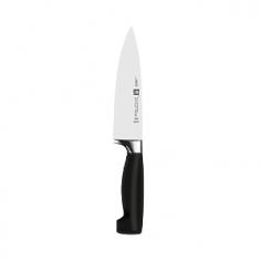 Chef's Knives - Absolutely essential for every kitchen, the chef's knife can be used for virtually any cutting job. The slightly curved, rigid blade facilitates both the rocking motion that most professionals use in chopping, and a higher-impact approach for heavy, dense foods. 8": A versatile, all-around size, comfortable for the cook with average-size hands. Its medium weight and length make it almost universally easy to use for anything from chopping onions to slicing eggplant. 10": This larger, heavier knife is typically preferred by culinary professionals, who let the weight do the work. Ideal for large produce, such as melon or butternut squash, or for cutting a whole chicken into serving pieces. Four Star is a great introduction to the world of forged German cutlery. The blade is high-carbon stainless steel, and Henckels' unique ice-hardening process and advanced metal-alloy technology keep the edge sharper longer, with a consistent angle and superb corrosion-resistance. The handle i - Specifications 6" Chef's Knife Size: 6"L blade (11 1/4"L w/handle) x 1 1/2"W blade Weight: 6.1 oz. 8" Chef's Knife Size: 8"L blade (13"L w/handle) x 1 3/4"W blade Weight: 6.8 oz. 10" Chef's Knife Size: 10"L blade (15 1/4"L w/handle) x 1 3/4"W blade Weight: 7.9 oz.