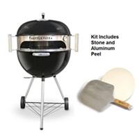 Transform kettle grill into a pizza oven Durable 20-gauge, 304-grade stainless steel Works with charcoal and wood-burning grills Includes stone and aluminum peel Dimensions: 22.5 diam. inches. If you think pizza can't be as elegant as it is easy the KettlePizza Deluxe USA Kit for 18.5 and 22.5 in. Kettle Grills will change your mind. Crafted with durable 20-gauge 304-grade stainless steel this kit's round sleeve fits on top of your kettle grill to create a charcoal- or wood-burning pizza grill. Simply prep your pizza and slide it in through the built-in entry window - heat levels remain stable inside because you don't have to remove the grill lid to access what's cooking. Also in the kit are two wood handles a high-temperature thermometer one 14-inch aluminum pizza pan a cordierite pizza stone a professional aluminum pizza peel and hardware. Includes a 90-day manufacturer's warranty. About KettlePizzaKettlePizza started in 2010 by someone just like you - someone who wanted delicious pizza from the grill without going to an overwrought restaurant or shelling out thousands for a built-in outdoor oven. Al and George started prototyping on their Weber kettle in the backyard eventually perfecting the go-anywhere pizza oven. Plenty of people noticed and today KettlePizza serves customers all over the world out of a large Massachusetts facility where they still make everything by hand with American components. The unique design keeps heat in and creates the invaluable convection that's needed for a perfectly cooked pizza and it uses the grill you already have. Innovation is delicious.