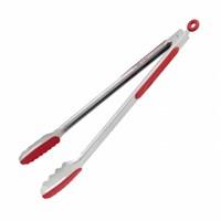 The 15" Duo Tongs - Red - Manufactured with 1mm thick x 15" durable Stainless Steel, TPR Non-slip grip, Multi-Purpose design with 500 degree silicone on one side for non-stick pans and soft foods & Steel side for steel or aluminum pans and to get a good grip on food. Slotted head drains liquid easy for less mess. Great for large stoves & restaurant flat tops as well as the grill. 15" Locking Kitchen/Grill Tong part of Ergo Chef's Pro-Series line of products Solid Stainless Steel with ergonomic TPR comfort Grip & 500 Degree Silicone on the head The long 15" length is perfect for large stove top cooking, Grilling, and Catering service stations. Picks up anything! Red Locking Grill/Kitchen Tongs with Non slip Grip and half Silicone Head 15" Long / Dishwasher Safe on Top Rack stainless-steel Dimensions; Length: 18 Width: 2 Height: 2