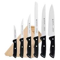 WMF 7-Piece Classic Knife Set with Block Product Features *Blades forged from special blade steel, WMF rostfrei means rust proof *High quality special plastic handles *High cutting capability and excellent edge retention *Solid beech wood knife block Set includes: *Classic Line, Blade is 3-1/4" Vegetable Knife, Handle and blade is 7-1/8" long *Classic Line, Blade is 4-1/4" Serrated Utility Knife, Handle and blade is 8-3/4" long *Classic Line, Blade is 5-1/4" Utility Knife, Handle and blade is 10-1/2" long *Classic Line, Blade is 8" Carving Knife, Handle and blade is 13-1/2" long *Classic Line, Blade is 8-3/8" Bread Knife, Handle and blade is 13-3/8" long *Classic Line, Blade is 8" Chef's knife, Handle and blade us 13-1/2" long *Knife Block 6 slot, 7-1/8" tall, 9-5/8" long, 3-1/4" wide * With specially forged blades in stainless steel and guarantees high cutting capability and excellent edge retention over the entire blade. Riveted grip caps are made from high quality special plastic The WMF Classic Knifes 7 Piece Kitchen Knife Block Set is the perfect collection for any kitchen, and every chef. With specially forged blades in stainless steel and high quality plastic handles, these knives are sure to please. High cutting capability and excellent edge retention characterize this highly popular block set. Grab your meal by the handles and filet the night away. WMF Americas Group WMF has a steep history in sophisticated dining. In both retail and commercial venues, WMF has been synonymous with high product quality. For more than 150 years, they have been distributing functional and design-oriented products for all. Home also to prestigious brands of Silit, Hutschenruether, and Spiegelau, anyone looking for high quality cooking, dining, and drinking products can find exactly what they re looking for. Whether in the household, restaurants, hotels, or catering halls, WMF Americas Group products titillate the senses.