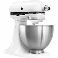 A KitchenAid 4.5 Qt. Classic Plus Stand Mixer does a variety of your baking and cooking needs like creaming butter and sugar, kneading dough and creating light, flaky pie crust. It's so easy to let the power of this classic white 4-1/2-Quart stand mixer do the blending, stirring, mixing and whipping. You'll be amazed at how fast and how well this mixer does even hard jobs like dough kneading. The results you get from your KitchenAid stand mixer can't be matched by hand mixers or inferior, small-powered stand mixers. This classic and beloved kitchen companion features a powerful 275-watt motor that makes short work of your mixing and whipping tasks. KitchenAid Stand Mixers are the one countertop appliance that seems to be on every bride's registry list and every home cook's gift list because they truly revolutionize baking and cooking with incredible speed and power. This KitchenAid comes with a 4-1/2-quart stainless-steel bowl and three attachments: a beater, wire whip and dough hook.