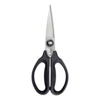 Every kitchen needs a pair of these versatile OXO Good Grips scissors. These kitchen scissors quickly cut through veggies, meats and boxes, and even feature two holes for stripping herbs. Keep these durable, all-purpose snippers on hand for all your kitchen cutting needs. Stainless steel blades easily cut through cardboard, twine, meat, vegetables and more. Herb stripper removes fresh herbs from stems. Cushioned handle provides a soft, secure grip. Blades separate for thorough cleaning. Durable construction ensures lasting quality. Details: 8 3/4-in. length Hand wash Model no. 1072121 Promotional offers available online at Kohls.com may differ from those offered in Kohl's stores. Size: One Size. Color: Black. Gender: Unisex. Age Group: Adult. Material: Stainless Steel/Cardboard.