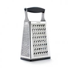 Cuisiproâ s new Surface Glide Technologyâ &cent; creates the ultimate grating experience. Razor-sharp etched graters are built with special grooved surfaces that create the perfect balance between ease of grating and maximum efficiency. Now cooks can grate more with less effort, and make quick work of even the hardest cheeses. Graterâ s non-slip comfort-grip handle and base provide better stability, and unit comes with calibrated, dry measuring unit marks on boxâ s sides. A removable ginger grater in the base shreds fresh ginger root while leaving unwanted fibers behind. Use the Fine side for citrus zest, Parmesan, garlic, nutmeg, and cinnamon. Coarse is great for most cheeses and vegetables. Ultra is designed for soft cheeses like cheddar and mozzarella. The Slicer side is perfect for slicing cucumbers, potatoes, and a variety of vegetables. BPA-free. 25-year warranty. 9Â&frac14;" H x 4Â&frac12;" L x 3Â&frac12;" W. Hand wash.