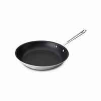 One of the most versatile pans you can have in your kitchen, the All-Clad 12-in. Stainless Nonstick Fry Pan will be a constant cooking companion for any meal. Use it to prepare an entire traditional breakfast or dish up a hot, quick lunch when you grill sandwiches on the nonstick interior. Use this pan for a simple saute or an exotic stir fry to surprise and wow your family. With 12 inches of cooking surface, you'll be able to prepare meats and vegetables for the family for dinner or use the pan to whip up a quick serving of French toast for a fun dessert. Whatever you cook, the tri-ply aluminum and stainless steel construction ensures food is evenly heated, letting you create perfectly crisp recipes without burning the edges. The riveted stainless steel handle lets you move the pan around the work surface safely, and a lifetime warranty ensures you can count on this pan for years to come. When you're done with any meal, rinse the nonstick surface off and tuck the pan in the dishwasher for easy cleanup. Since you'll probably want to use this versatile piece of cookware multiple times during a day, convenient cleanup is a handy feature. Best Used For: Scrambled, fried or over-easy eggs; omelettes; steaks; pan-fried or grilled pork chops or chicken; sauteed vegetables; easy stir-fry; taco filling; bacon; sausage and grilled cheese sandwiches. Features: 18/20 stainless steel and aluminum construction Lifetime warranty Dishwasher safe Tri-ply base for even heating Riveted handles Made in the U.S.A.