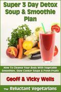 Super 3 Day Detox Soup & Smoothie Plan" is an easy to follow three-day detox plan that consists of delicious smoothies for breakfast and lunch, a hot and tasty slow cooker soup/stew for dinner, and fresh mixed fruit for dessert. This plan fits a busy lifestyle, too, because you can pre-make your lunch smoothies and take them with you. You can also set up your slow cooker in the morning and have dinner all ready for you when you get home. Here's some insight into what's included in this book:A Candid Interview With the AuthorsWhat Are the Benefits of a Detox Program What Are The Potential Side Effects of a Detox Program Tips for Choosing Your Fruits, Vegetables and HerbsWhy Raw is BestThe Foods We Used and WhyWhat the Colors of Foods MeanMost and Least Contaminated Fruits and VegetablesWhat NOT to Consume While DetoxingStaying Hydrated While DetoxingFood SafetyThe 3-Day Detox ProgramDetox RecipesBonus Recipe