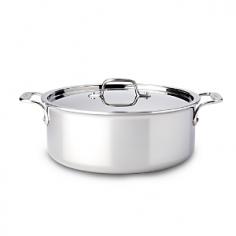 The All-Clad 6-Quart Stockpot is ideal for making stock, soups, and stews and for preparing food in large quantities. The pot's wide bottom allows for saut ing ingredients before adding liquids. This stockpot is constructed with bonded stainless steel around an aluminum core for exceptional heating, even in induction cooking. The lid lets you control evaporation as you cook. Its stick-resistant, 18/10 stainless steel interior and easy-to-grip loop handles will make this an essential tool for your kitchen. For Stocks, Soups, and Stews This stockpot features a wide bottom surface, which conveniently allows you to saut ingredients before adding liquids. The pot's size and design is also suited for canning, blanching, and preparing large meals. This 6-quart pot has two cast stainless steel handles and a lid for controlling evaporation. Premium Stainless Steel Construction Classic design, high performance, and lifetime durability unite in the Stainless Collection, All-Clad's most popular line of cookware. Products in the collection feature an interior core of aluminum for even heating and a high-polished, 18/10 stainless steel exterior and cooking surface for fine culinary performance. All-Clad stainless steel cookware features an interior starburst finish for excellent stick resistance. The bottom of each pan is engraved with a convenient capacity marking.