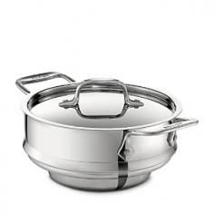 A must have for health-conscious cooks. Made of heavy gauge stainless steel and fits All-Clad's 2, 3 and 4 quart sauce pans. Designed to extend deeper into the cooking vessel, it features the flexibility to fit in a range of pots, allowing the home chef to prepare a wide array of steamed foods for small or large crowds.