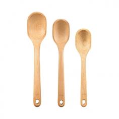 Get back to your roots with the OXO Good Grips Wooden Tools. Made of solid, one-piece beech wood, these sturdy Wooden Tools are comfortable, durable and versatile. This set includes a Large, Medium and Small Spoon. The broad, deep spoon heads are designed to scoop generous portions of your favorite sauces and foods. Their distinctive straight-sided shape allows better reach along the walls and into the corners of your cookware. A natural oil finish coats and protects the wood. Safe for non-stick cookware and comfortable to hold, the Wooden Tools are handy for a host of cooking tasks. Hand wash only.