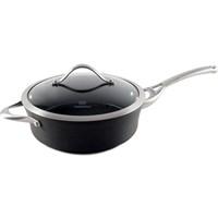 3-quart saute pan with lid. Triple-layer PFOA-free nonstick. Heavy-gauge, hard-anodized aluminum. Cast stainless steel loop handles. Dishwasher safe for easy cleanup. Oven safe to 450 degrees Fahrenheit. You'll love the smart design of the Calphalon Contemporary Nonstick 3 qt. Saute Pan with Lid. It has a wide, flat bottom to make the most of the cooking surface, while the deep, straight sides keep juices where they belong - in the pan. The triple-layer PFOA-free nonstick is so tough it's even dishwasher safe, and the heavy-gauge, hard-anodized aluminum promotes even heating. Cast stainless steel loop handles complete the design - and you'll appreciate the additional one on the side. Over safe up to 450 degrees Fahrenheit, it includes a lifetime manufacturer's warranty. About CalphalonCalphalon's mission is to be the culinary authority in kitchenwares, enhancing the home chef's food experience during planning, prep, cooking, baking, and serving. Based in Toledo, Ohio, Calphalon is a leading manufacturer of professional quality cookware, cutlery, bakeware, and kitchen accessories for the home chef. Calphalon is a Newell-Rubbermaid company. Calphalon's goal is to give you, the home chef, all the tools you need to realize your highest potential in the kitchen. From your holiday roasting pan to your everyday fry pan, count on Calphalon to be your culinary partner - day in and day out, for breakfast, lunch, and dinner for a lifetime.