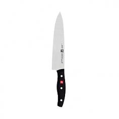 Chef's Knives - A chef's knife easy and comfortable to use while tackling a full range of slicing, dicing and chopping tasks. A sturdy knife with a broad, strong blade and fine cutting edge, it's the all-around knife for professionals and hobby chefs. Also known as a cook's knife, this is the workhorse of all kitchen knives. A union of classic design and modern manufacturing technology, German-made TWIN Signature cutlery features high-carbon no-stain steel blades, ice-hardened for superior strength and sharpness. Elegantly curved ergonomic handles are triple-riveted for durability and permanently embedded with the Zwilling JA Henckels logo. Product Features One-piece fully stamped knife construction ensures higher blade stability and lasting sharpness Friodur ice-hardened knife blade offer greater resistance to corrosion and pitting Precision-honed high carbon stain-steel knife blades protect against rust and stains Laser-controlled knife edges stay sharp longer with a more consistent blade angle - Specifications 8" Chef's Knife Size: 8"L blade (13"L w/handle) x 1 1/2"W blade Weight: 6.9 oz. Care Instructions Zwilling JA Henckels knives are dishwasher safe but hand-washing is recommended. In the dishwasher, your Zwilling JA Henckels knives may bang against other cutlery or pots and pans and knick the blades. Wipe the knives with a wet cloth and dishwashing detergent. Dry immediately. Dry from the back of each knife to the blade tip. No metal is completely stain-free. To prevent slight tarnishing, be sure to remove acidic foods (lemon, mustard, ketchup, etc.) from the blade after use. If blade should show some signs of staining, clean with a non-abrasive metal polish. To prevent irreparable blade damage, it is best to store knives in a knife block or in-drawer knife tray.